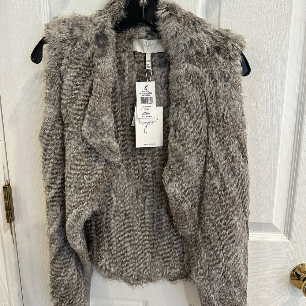 NWT Joie Gray Genuine Fur Jacket